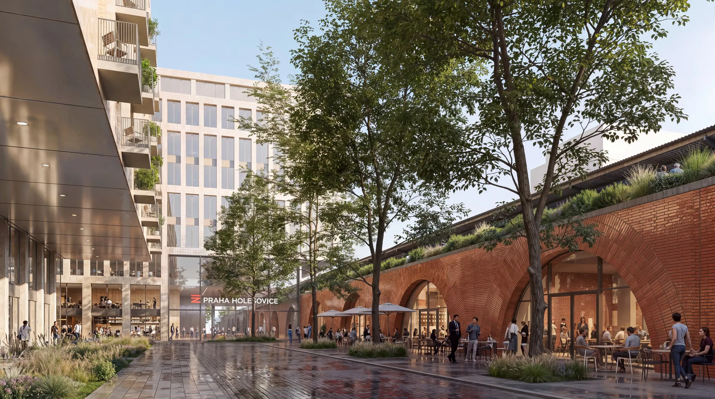 Visualisation of the arcade along the railway, competition proposal for Nové Holešovice, source: CHYBÍK + KRIŠTOF