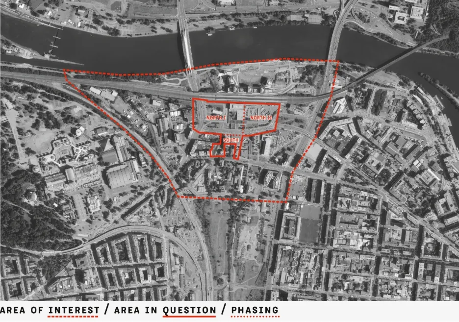 The competition site, the areas to transform and the phasing, map of the competition site, source: Competition context analysis